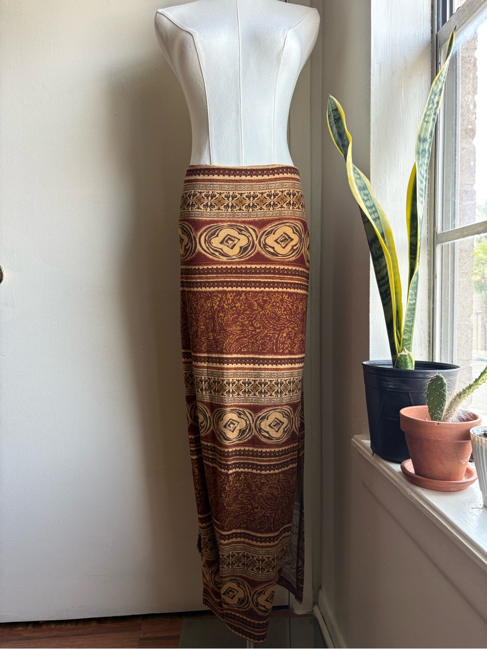 xoxo earth tone floral striped side slit maxi skirt